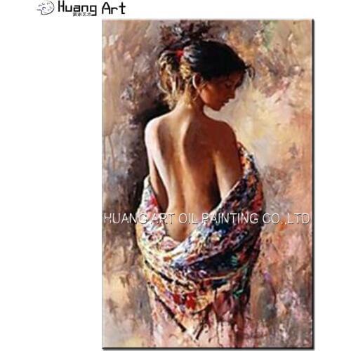 Skillful Painter Painted Naked Woman Oil Painting on Canvas Sexy Nude Girls Back Impression Figure Painting for Room Decor