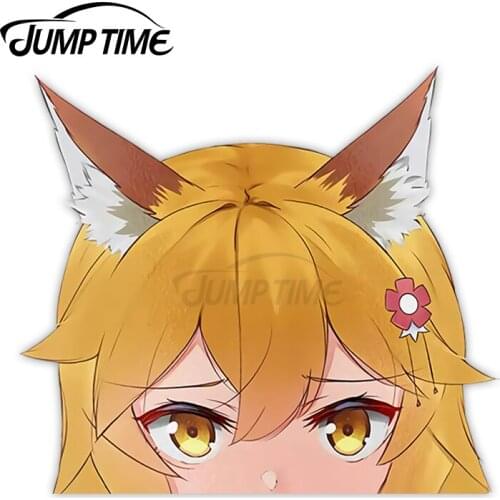 JumpTime 13 x11.8cm For The Helpful Fox Senko San Peeker Big Head Car Stickers Windows Waterproof Decal Laptop Bumper Decoration