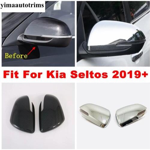 Car Rearview Mirror Caps Cover Trim ABS Chrome / Carbon Fiber Look Exterior Refit Kit Accessories For Kia Seltos 2019 2020 2021