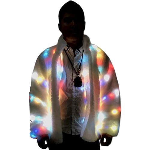 Mens Faux Fur LED Jacket Light UP Winter Coat Rave Festival Cosutme Xmas Birthday Party Fancy Dress LED001B