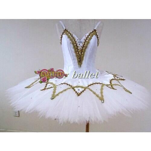 Swan Lake Professional Ballet Tutu White Gold Women Ballerina Professional Ballet Stage Costume Adult Performance Pancake Tutus
