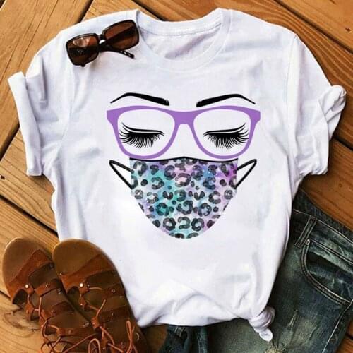Summer Shirt New Fashion Harajuku Women T Shirt Leopard Face Mask Eyelash Print Tee Female Short Sleeve Y2k Tops Vintage