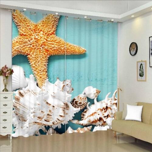 Marine Windows Drapes Sea Shells and Stars Curtains for Kids Teens Seamless Vector Chart Curtains for Bedroom Living Room Nature