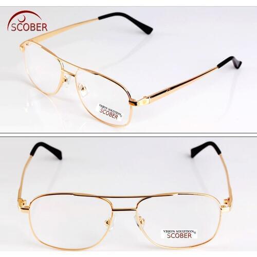 = SCOBER = Full-Rim Fashion Hd Double-Bridge Anti-Fatigue Super Light Gold Frame Men Women Reading Glasses +0.5 +0.75 +1 To +6