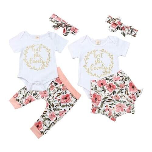 Toddler Girl Clothes Newborn Baby Girls Tops Short Sleeve Letter Print Bodysuit Jumpsuit Pants Headband 3pcs Outfits Clothes