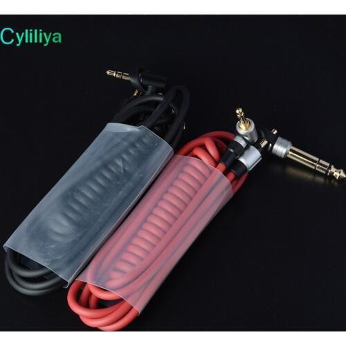 Wholesale Black & Red 6.5mm & 3.5mm Spring Replacement Audio Cable Headphone for Pro AUX Cable 10pcs/Lot