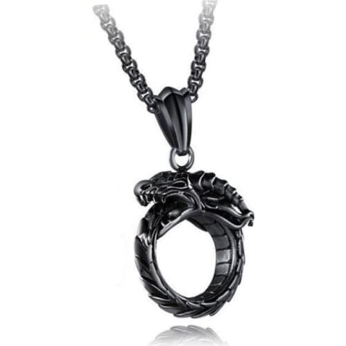 Ouroboros Dragon Pendant Stainless Steel Necklace Men Necklace Gothic Punk Accessories Hip Hop European And American Jewelry