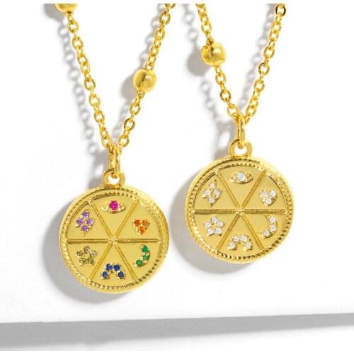 FLOLA Gold Chain Round Evil Eye Necklace For Women Crystal Pendant Necklace CZ Cubic Zirconia Trendy Jewelry Women Gifts nkes58