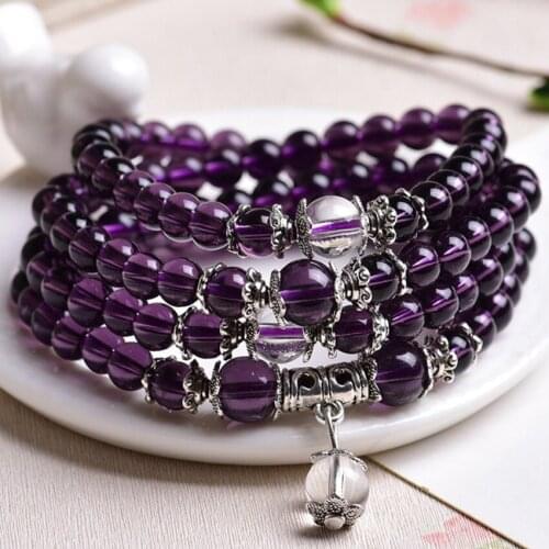 Silver Plated Multi Layer Amethysts Stone Round Beads Stretchy Bracelet for Women Yellow Citrines Crystal Jewelry