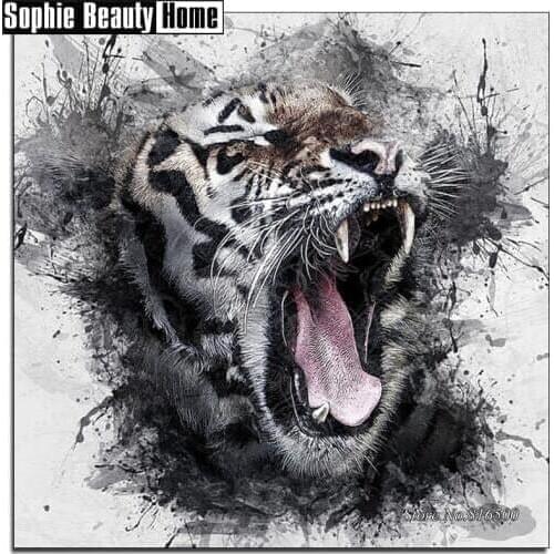 Needlework 5D Diy Diamond Painting Animal Tiger Roaring Cross Stitch Diamond Embroidery Full Drill Diamond Mosaic Picture 188282