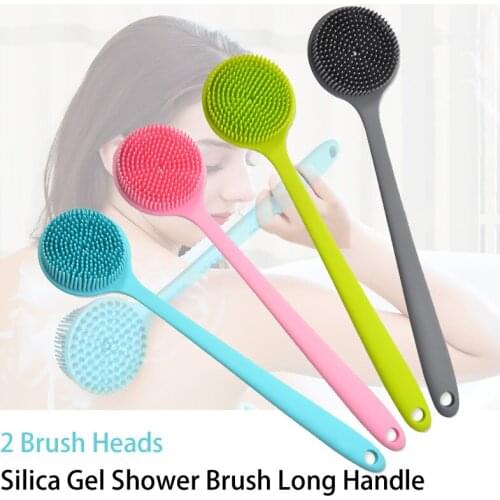 2-In-1 Silica Gel Shower Brush With Long Handle Body Cleansing Bath Brush And Massage Head Home Shower Clean System Health Care