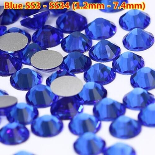 Free Shipping Mix sizes SS3-SS30 35g Blue Nail Crystal ss20 ss3 1440pcs 3D Non HotFix Nail Art Flatback Rhinestones Decorations