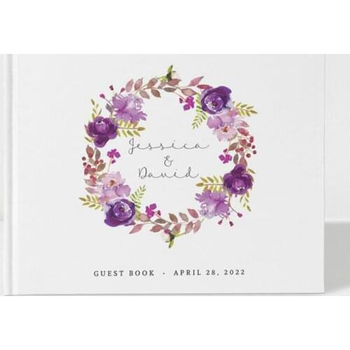 Purple Flowers Wedding Guest Book Wedding Guestbook Custom Guest Book Wedding Gift Custom Photo Guestbook Alternative Album