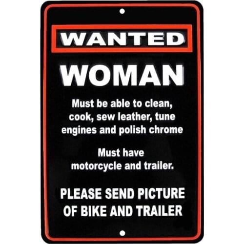 TG,LLC Wanted Woman Motorcycle Funny Metal Tin Sign US Made Novelty Garage Biker Bar Wall Decor