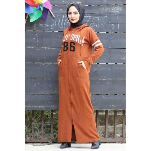 Writing Printed Hijab Knitwear Dress Tile