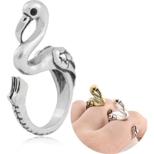 Vintage Boho Brass Knuckle Flamingo Rings For Women Male Hippie Animal Anel Masculino Bird Anillos Love Rng Jewelry Couple Gifts