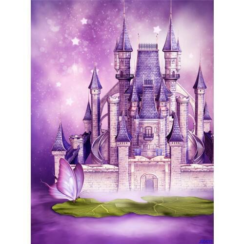 VinylBDS Cartoon Background Photography Purple Princess Castle Backdrops For Photography Newborn Photo Studio Props Kids Photos
