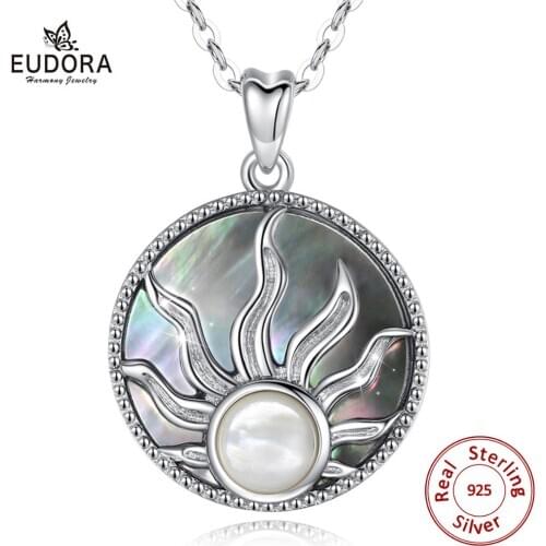 EUDORA mother of pearl 925 silver jewelry Pendants Necklaces For Women Men Sun round Shape elegant Fashion Woman Pendants D019