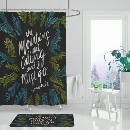 Green plant English word shower curtain waterproof curtain washable fabric shower curtain bathroom curtain