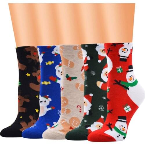 Women Christmas Socks Coral Fleece Socks Print Santa Claus Tree Snowflake Elk Snow Cotton Tube Anti-slip Floor Carpet Socks
