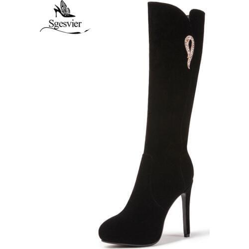 Sgesvier Women Winter Shoes Knee High Boots Brand Women Shoes High Quality Thin High Heel Zipper Boots Plus Size 33-43 OX852