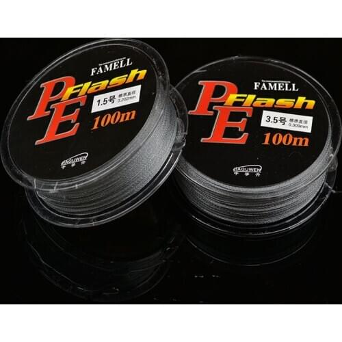 100m/Spool 4 Strand 100% PE Fishing Line Grey Color Multifilament 4 Braided Line High Strength Big Power