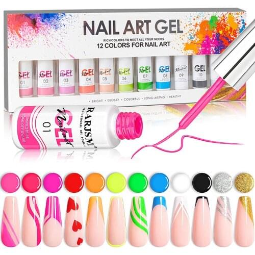12* Nail Art Gel Polish Kit 12 Painting Gel Soak Off UV LED Gel Art Liner Semi Permanent Varnish Swirl Nail Gel Designer TT#1-1