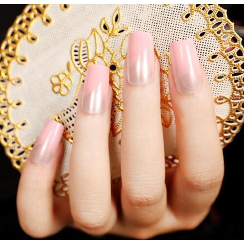 24pcs Acrylic Full Cover Nail Tips Pearl Gradient Pink False Nail Art Pre Designed Square Top French Fake Nail Tips Z393