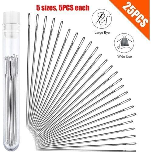 25Pcs/Set Large Eye Sewing Needles Steel Nickel Plated Cross Stitch Embroidery Sewing Clothes Needles Household Hand Sewing Tool