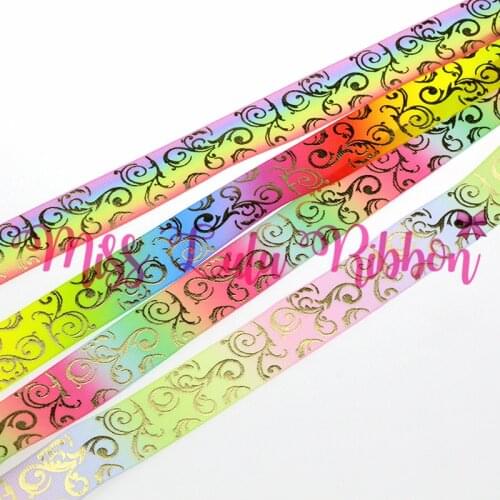7/8" 22mm Gilding Clouds&Swirls Patterns Printed Foil Grosgrain Ribbon Christmas DIY Wedding Gift Packing Webbings 50yards/roll