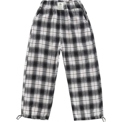 Girls Trousers Gradient Plaid Design Straight Leg Soft Fine Workmanship Wide-legged Anti Pilling Kid Pants for Home