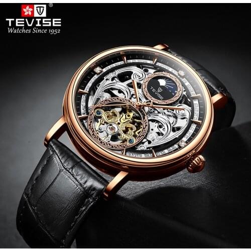 TEVISE Men Wrist Watch Tourbillon Automatic Mechanical Watches Mens Top Brand Luxury Sport Wristwatches Moon Relogio Masculino