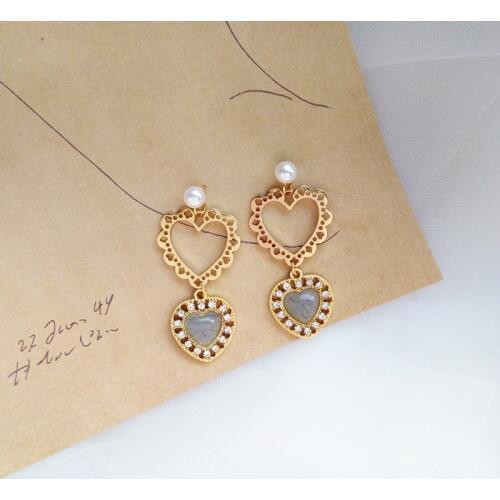 Elegant Metal Totem Hollowed out Heart Clip Earring Without Piercing Pearl Heart Shape Clip on Earring No Pierced Hole for Women