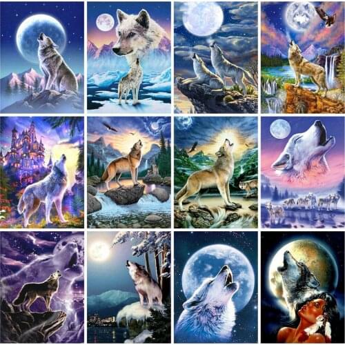 Huacan Full Square Diamond Painting Wolf 5D Diamond Embroidery Mosaic Animal Art Decorations Home