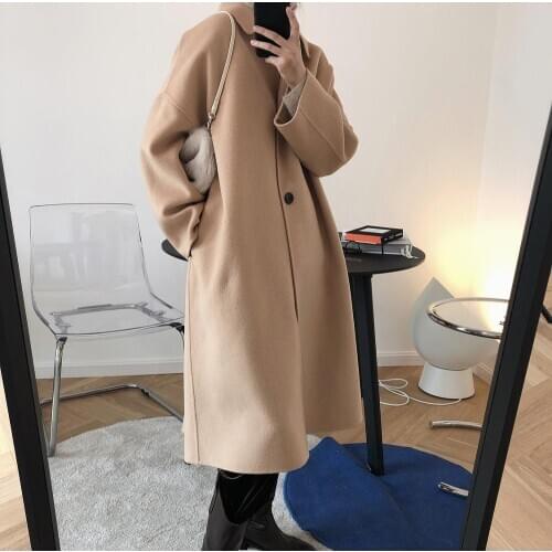 Woman classic caramel 100% cashmere coat