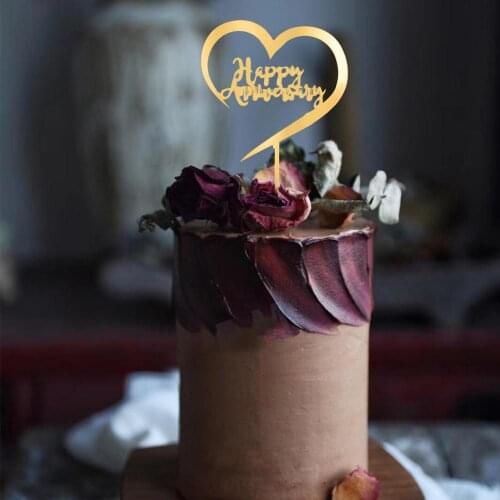 3pcs New Happy Anniversary Cake Topper Color Flowers Acrylic Birthday Cake Toppers Wedding Valentines Party Cake Dessert Decor