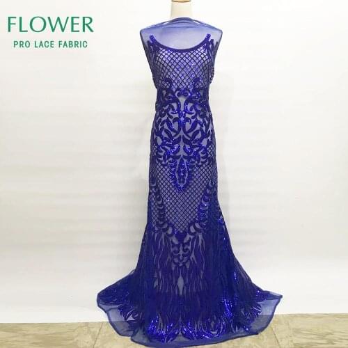 Royal Blue African Guinea Sequins Net Lace Fabrics 2019 Fashion Style High Quality African Sequined Embroidered Wedding Fabrics