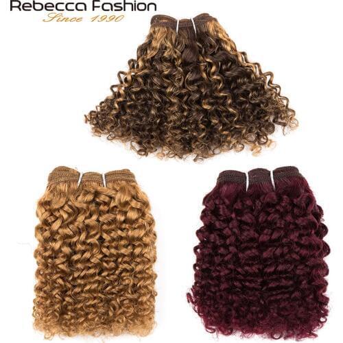 Rebecca 7-7.5" Short Curly Hair Bundles With Closure Remy Human Hair Weave 5 Bundles With Closure 6pc Double Drawn 27 99g P4/27