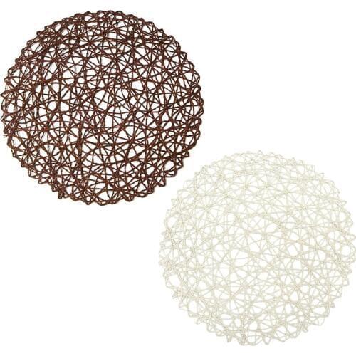 Round Paper Fiber Woven Place Mats Decorative Braided Natural Mat Holidays Parties Decor 15 inch Set Of 12