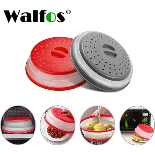 WALFOS Foldable Microwave Oven Splash Cover Silicone Food Cover Hollow Drain Basket With Handle Fruit And Vegetable Kitchen Tool