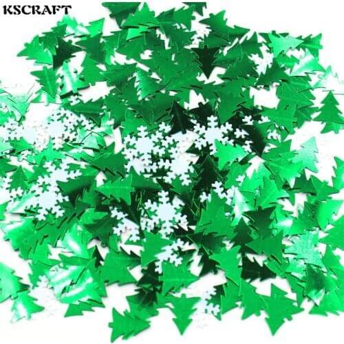 KSCRAFT Green Christmas Tree and White Snowflake Shape Sequins PVC Flat for DIY Card Making Craft Color Collection