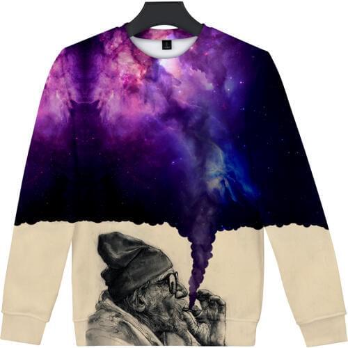 2019 Hot Sells Smoker Star Sky 3D Capless Sweatshirts Men/Women Fashion Pullovers Personality Print Mens High Quality Pullovers