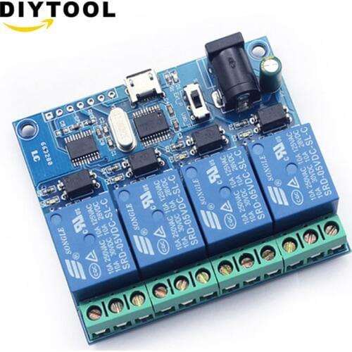 Micro USB 5V 4 Channel USB Relay Module Smart Switch Serial Port BSG