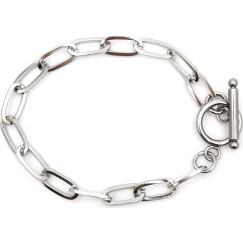 Fashion OT buckle long flat wire titanium steel stainless steel bracelet chain hip hop simple bracelet hot sale