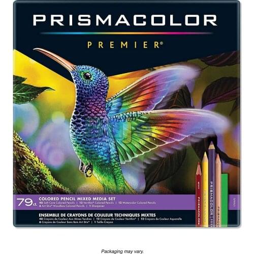 Prismacolor 1794654 Premier Mixed Media Set, Colored Pencils-Art Stix-Pencil Sharpener, Assorted Colours, 79-Count