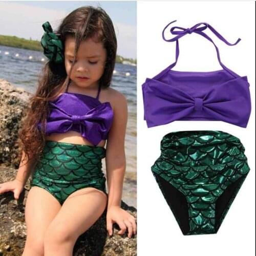 2021 New 2Pcs Kids Baby Girl Mermaid Bowknot Swimsuit Swimwear Bathing Suit Summer Tankini Bikini Suit Beachwear Biquini