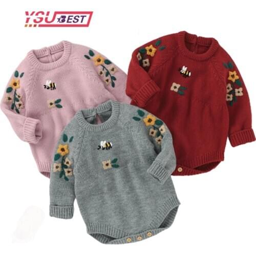 Autumn Baby Jumpsuit Baby Girl Clothes Long Sleeve Newborn Embroidery Autumn Knitted Romper Baby Girl Clothing Infant Clothing
