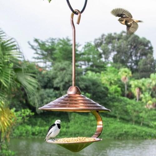 Hanging Bird Feeder with Roof Metal Wild Bird Feeder Food Seed Tray with Hook for Outdoor Garden Yard Field Decoration