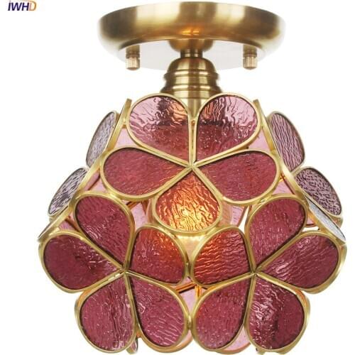 IWHD Nordic Style Pink Glass Ceiling Lamp Plafondlamp Bedroom Living Room Lights Copper Modern LED Ceiling Light Luminaria Techo