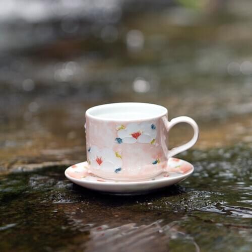 Flower Cute Coffee Cups Ceramic Wedding Office Mate Cappuccino Coffee Cup Set Wedding Tazas De Cafe Espresso Cups BC50BD